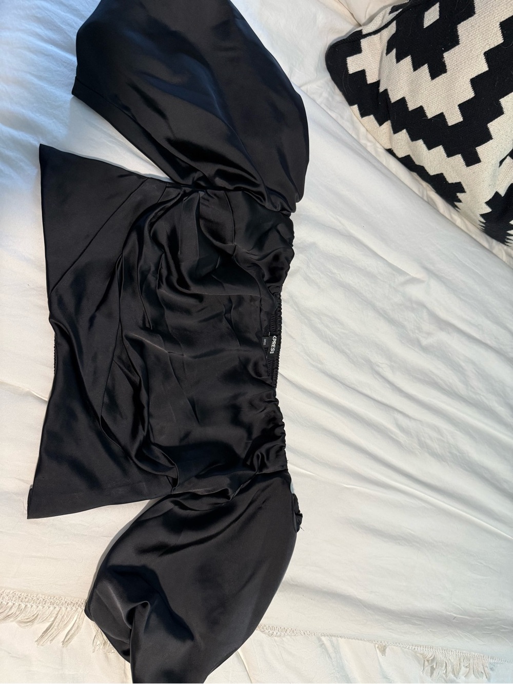 Express Black Satin Off Shoulder Puff Sleeve Corset Top M